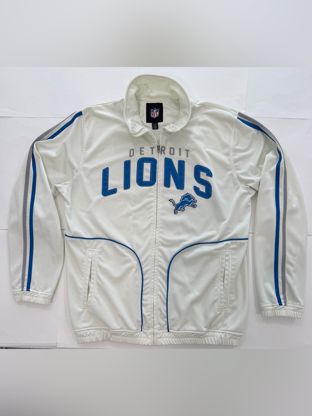 DETROIT LIONS NFL G-III Off White Blue Full Zip Interception Track Jacket (Sz L)